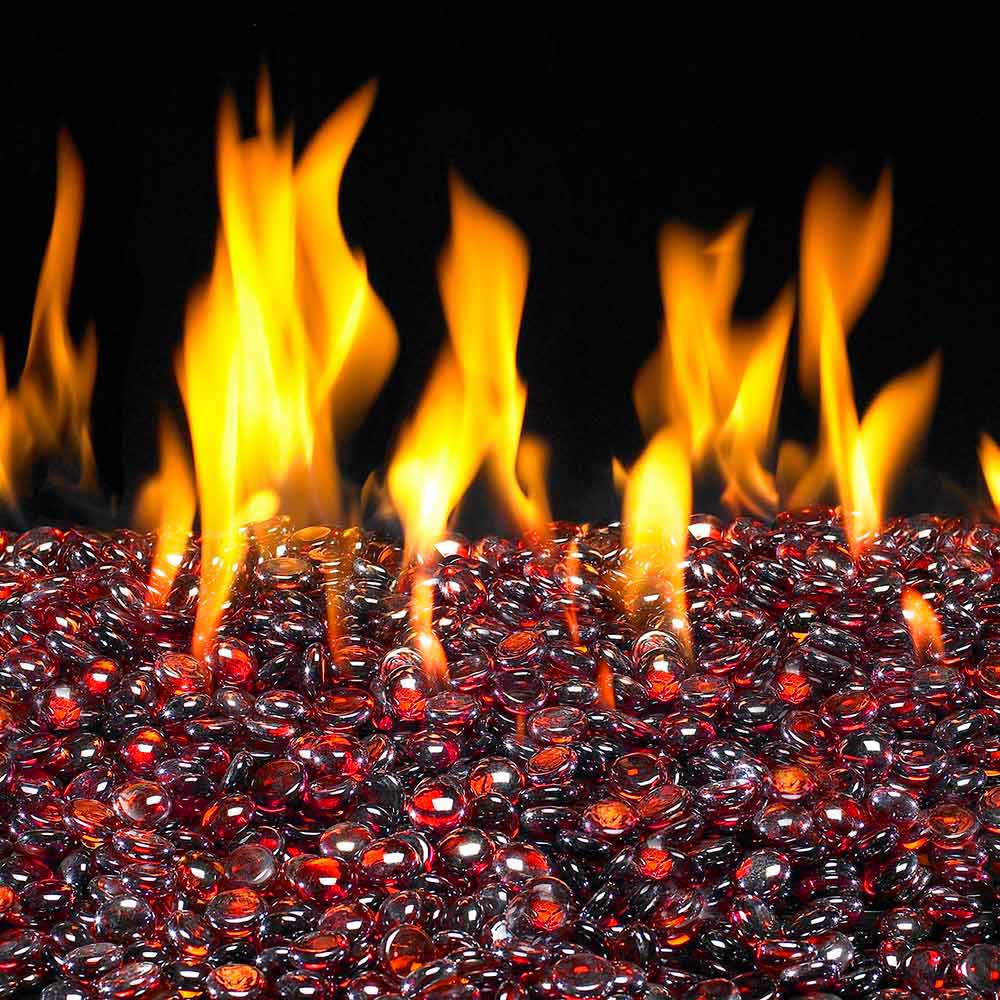Flames above red glass fire gems for Real Fyre