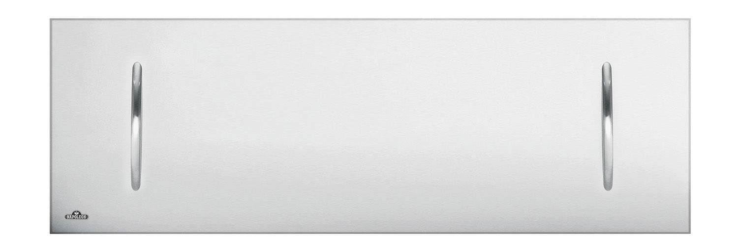 Stainless fireplace cover with two vertical pull handles, brushed finish