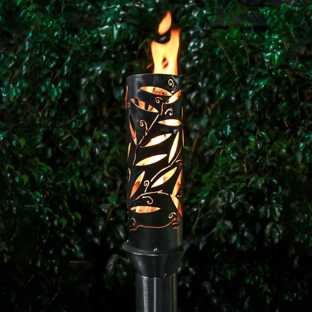 Havana outdoor torch with black metal decorative sleeve and flame on top