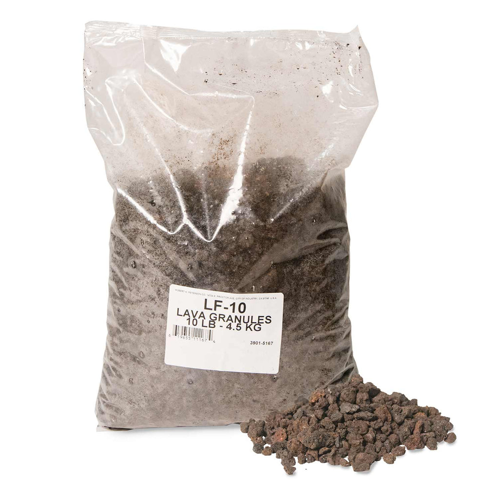 Lava-fyre granules bag with pale gravel and product label