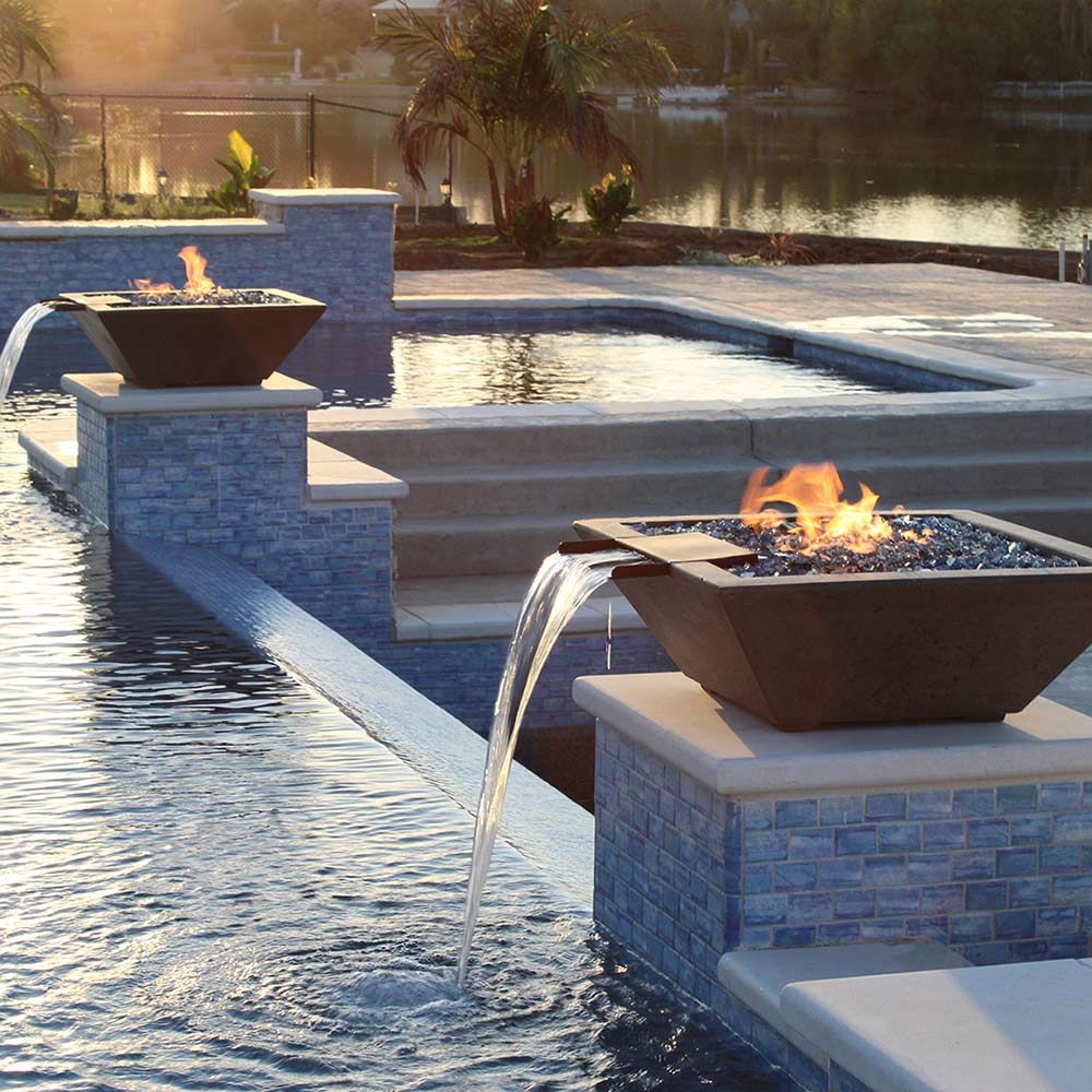 Prism Hardscapes Lombard Concrete Gas Fire and Water Bowl, 29x29-Inch