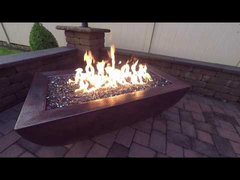 HPC Fire Phoenix 47x25-Inch Linear Hammered Copper Gas Fire Pit with H-Burner