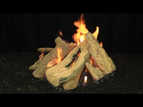 Hargrove Outdoor Wilderness Split Gas Log Fire Pit Stack Set with Fire Ring Burner Kit and Match Light Ignition (HGWSSFL-FRB)