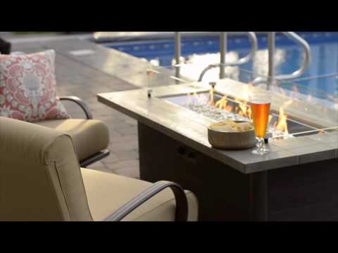 The Outdoor GreatRoom Company Cedar Ridge Gas Fire Pit Table, Cover and Wind Guard Bundle