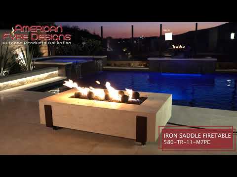 American Fyre Designs Iron Saddle 60-Inch Rectangular GFRC Chat Height Gas Fire Table