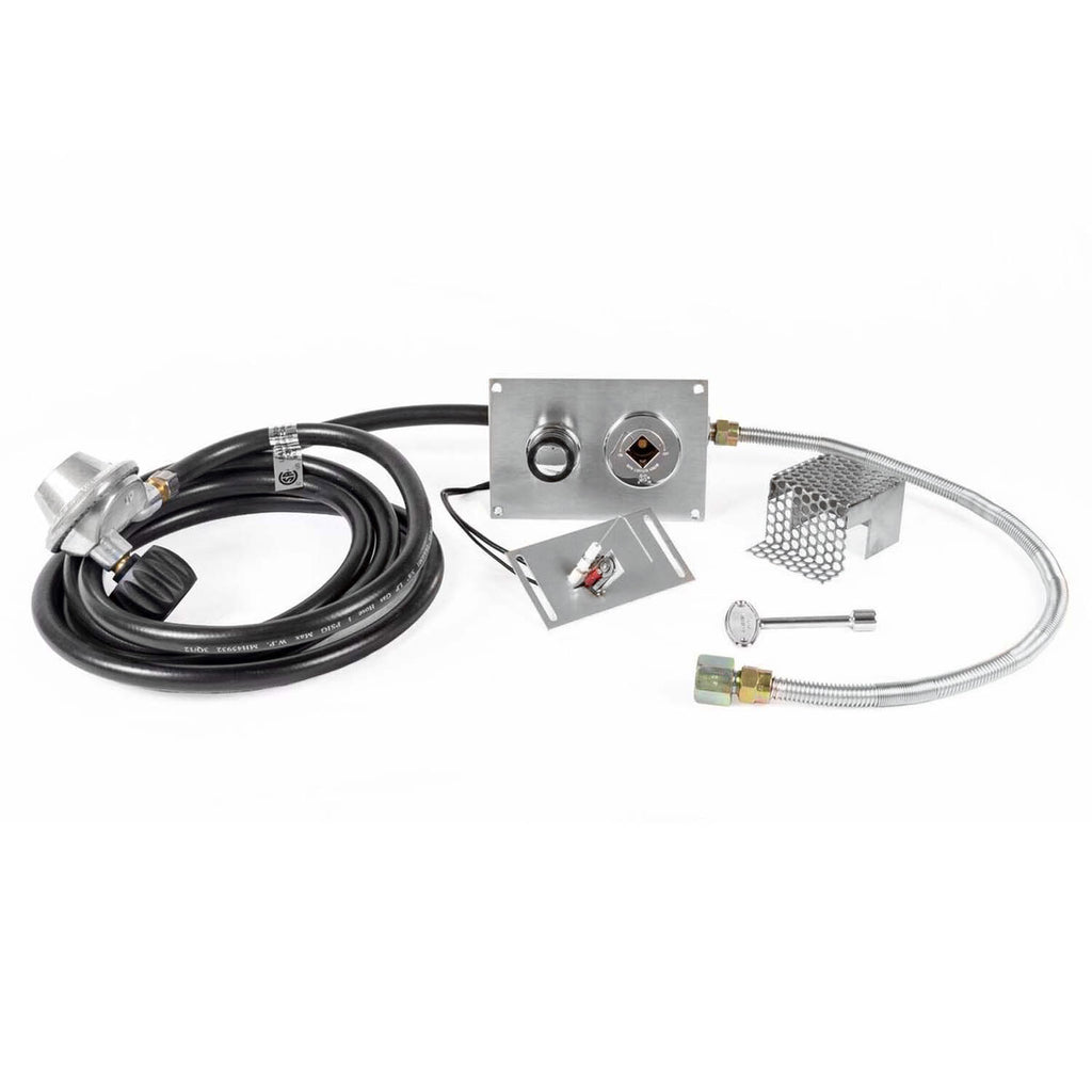 Propane push-button spark ignition kit with control plate, wires, and hoses