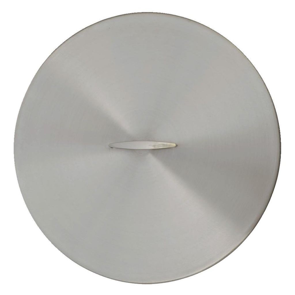 Brushed stainless steel 60-inch round fire pit cover with center handle slot