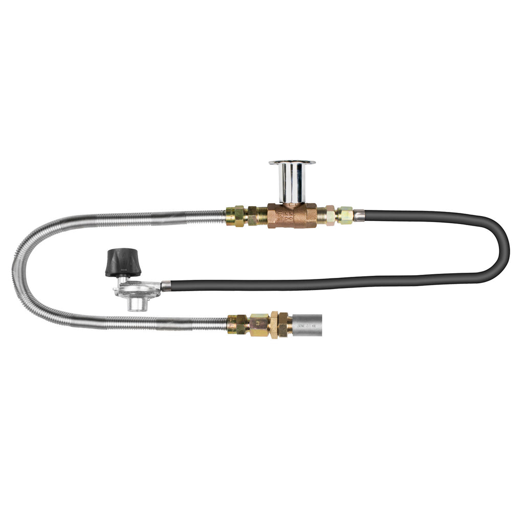 Liquid propane hose kit with brass fittings and control valve, gray hoses