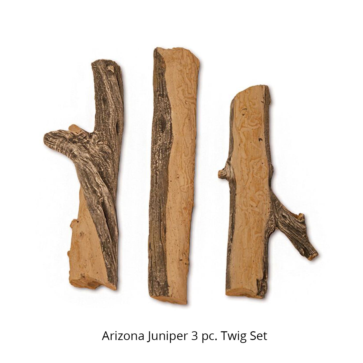 Three-piece juniper twig set with natural bark texture